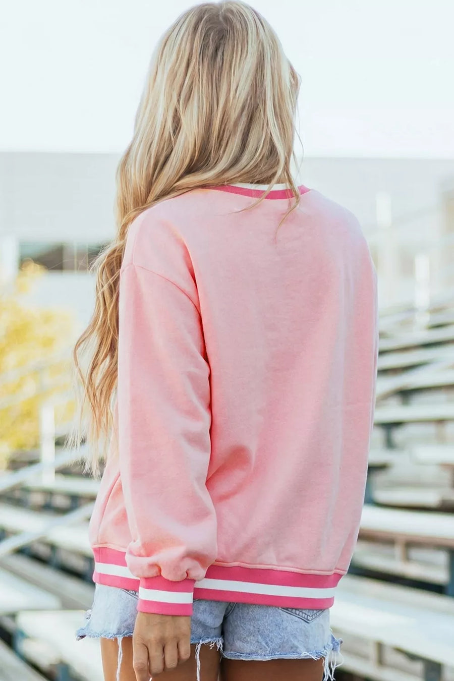 Blush Pink with Embroidered Tennis Club Crew Neck Pullover Sweatshirt