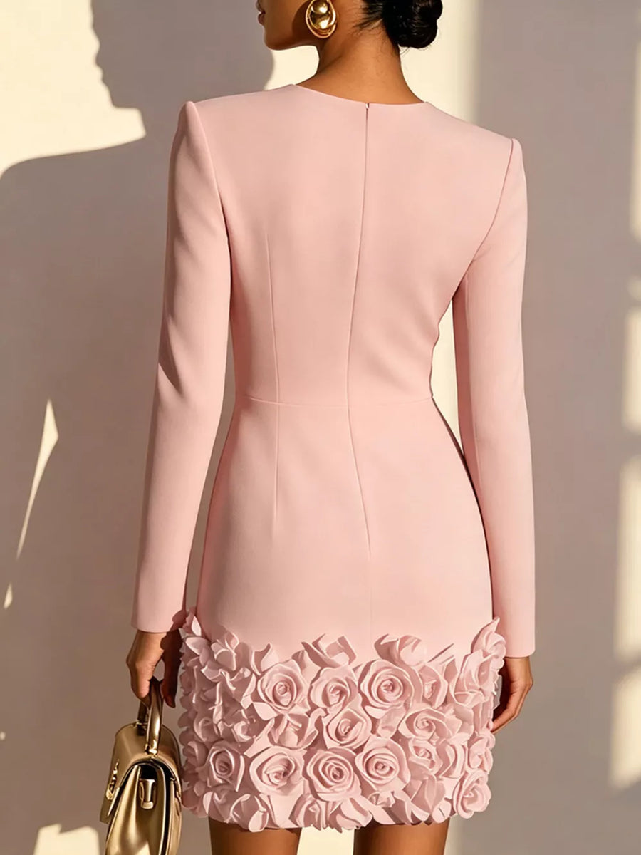 V-neck Mini Dress With Rose Embellishment in Burgundy, view 12