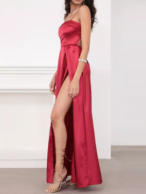 Spaghetti Strap High-slit Maxi Dress in Blue with side slit