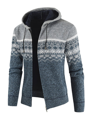 Blue cardigan with hip-length and zip-front
