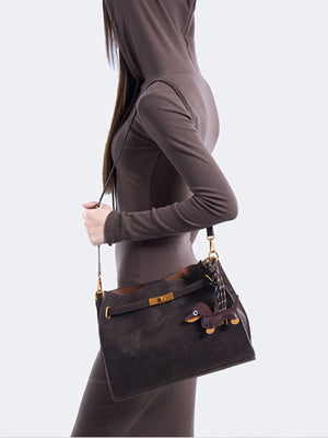 Decorative Buckle Crossbody Bag in espresso with adjustable strap