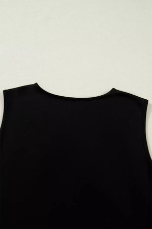 Black sleeveless scoop neck top