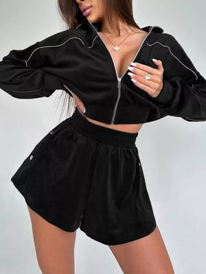 athleisure tracksuit in Black with mock neck