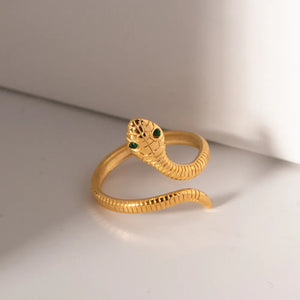 Gold ring featuring adjustable and snakeskin