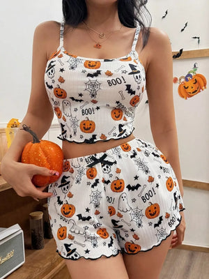 retro pajama set in orange with scoop neck