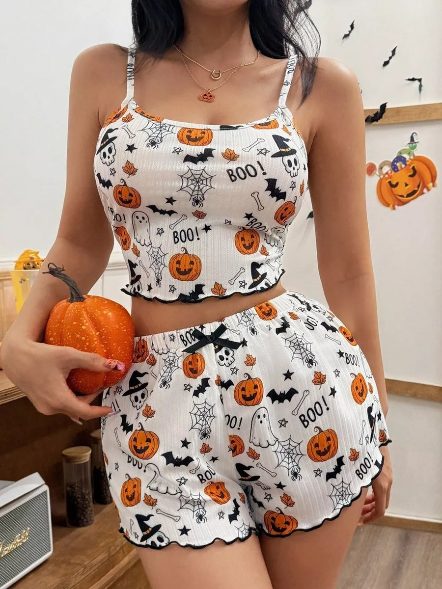 retro pajama set in orange with scoop neck