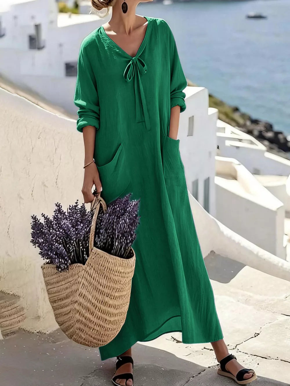 100% polyester Care instructions: Machine wash cold maxi dress in Light Purple with loose silhouette