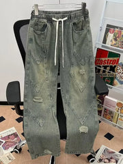 Men's Plus Size Distressed Wide-leg Jeans in Light