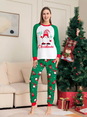 white pajama set featuring raglan sleeves and gnome print