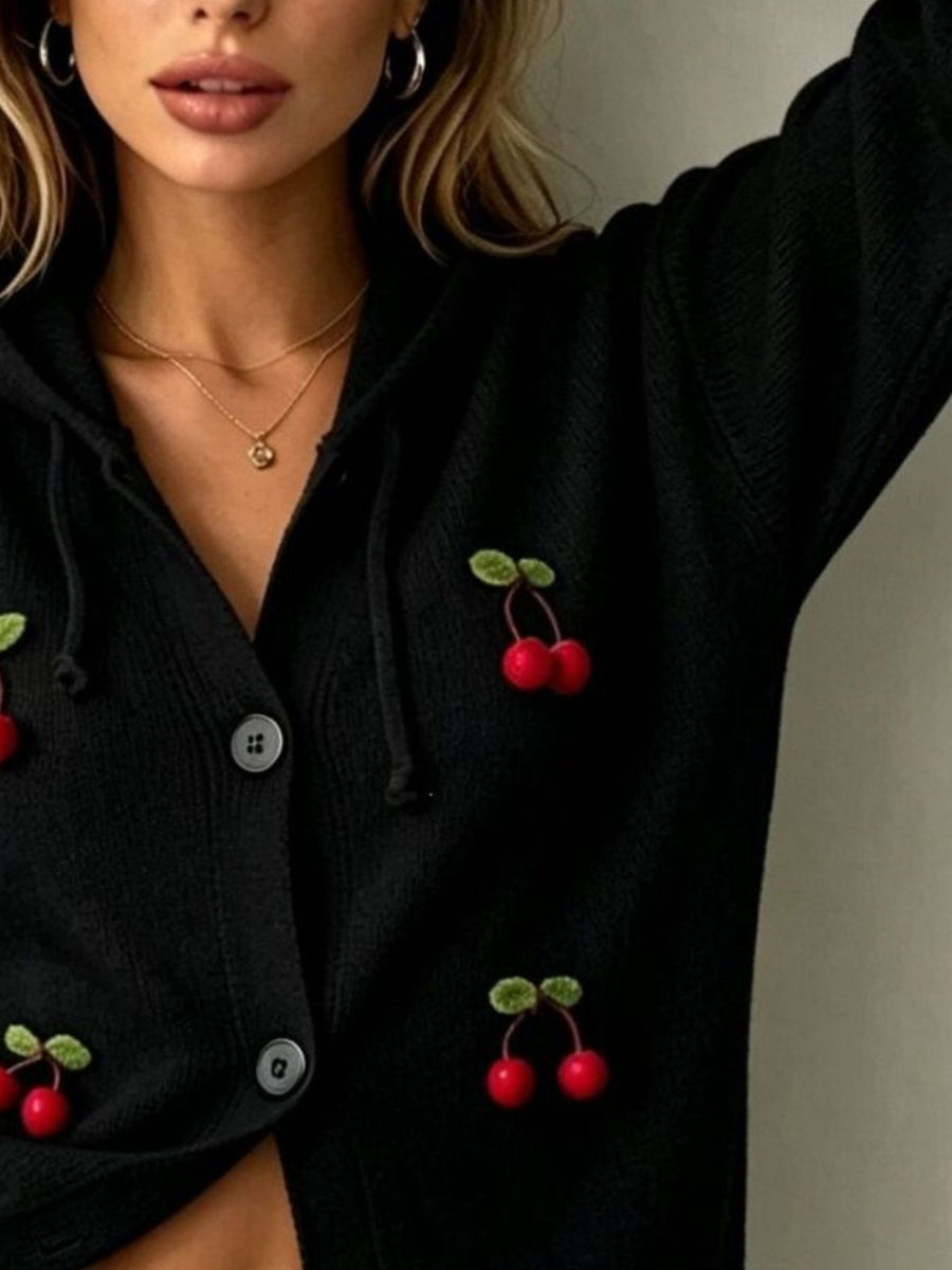 Black cardigan with hip-length and button-front