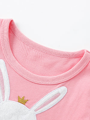 Pink cotton toddler dress with bunny and crown appliqué detail