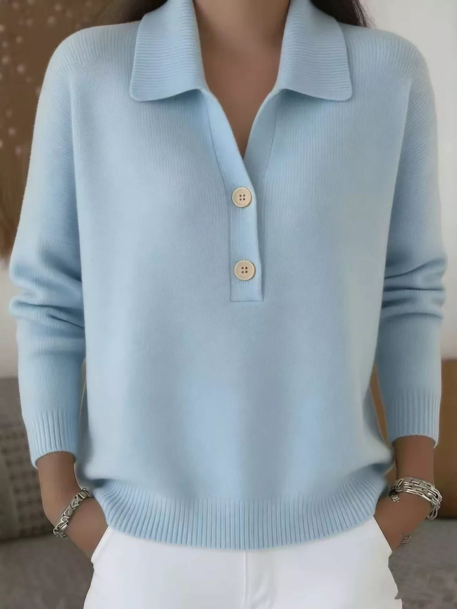 Orange-red Full Size Button Detail Long Sleeve Sweater