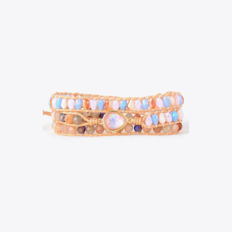 Multicolor beaded wrap bracelet with a teardrop gemstone centerpiece