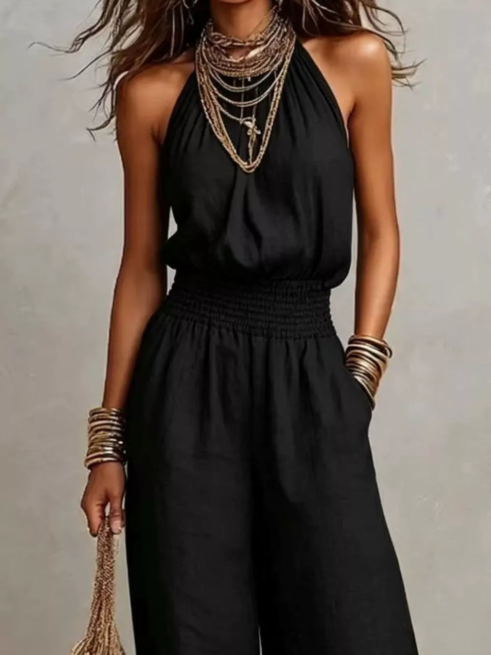 Light Brown jumpsuit with full-length and pullover