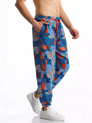 Men's Full Size Printed Drawstring Casual Pants in Chocolate