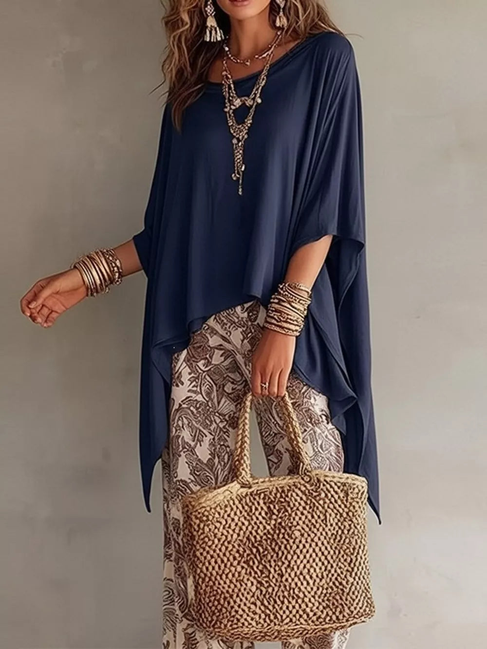 100% polyester Care instructions: Machine wash cold blouse in Navy with oversized silhouette