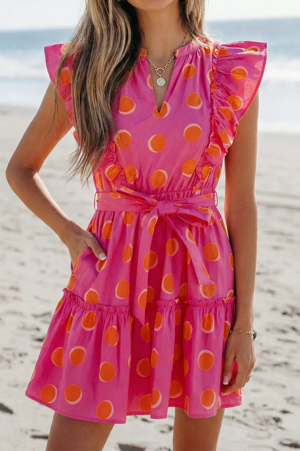 Ruffle Sleeve Polka Dot Mini Dress option 5