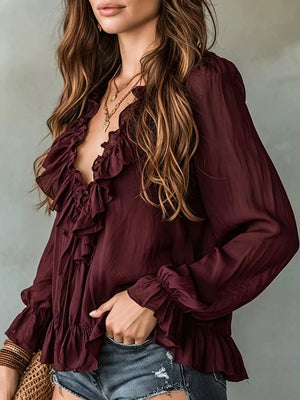 Pink Purple relaxed blouse with v-neck