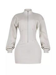 Casual Zip-up Long Sleeve Mini Dress option 8