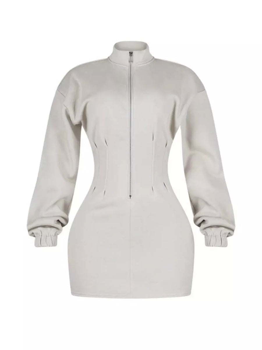 Casual Zip-up Long Sleeve Mini Dress option 8