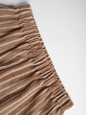 Chic striped two-piece set with tie front in camel.