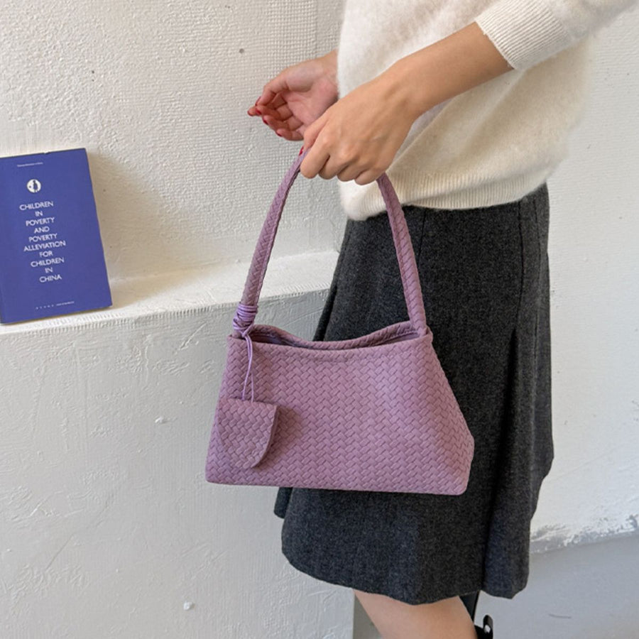 Faux-Leather Woven Texture Shoulder Bag in Purple with woven texture