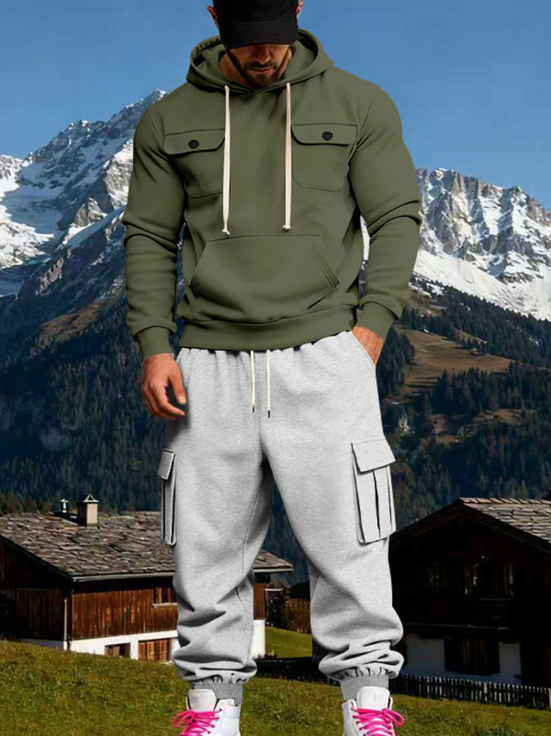 Men's Kangaroo Pocket Hoodie & Sweatpants Set