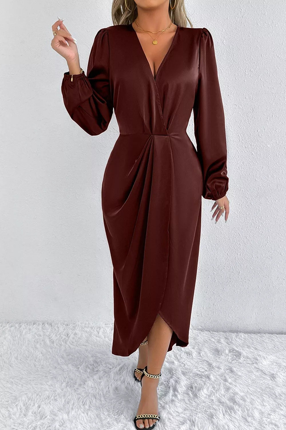 midi dress in Terracotta with split and midi