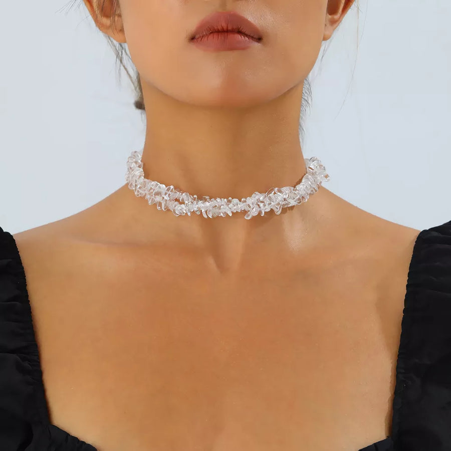 Irregular Glass 18k Gold-plated Choker Necklace in White