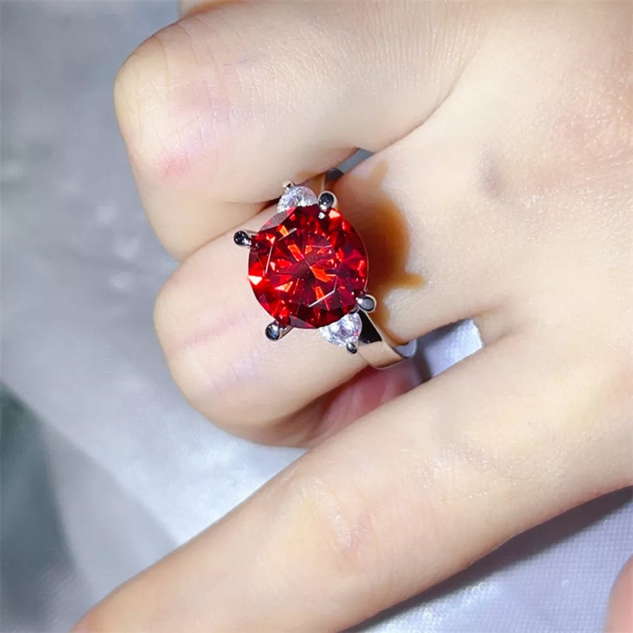 5 Carat Moissanite 925 Sterling Silver Ring in ruby red with 5 carat
