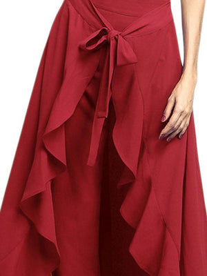 wide-leg pants in slate gray with tied and full-length