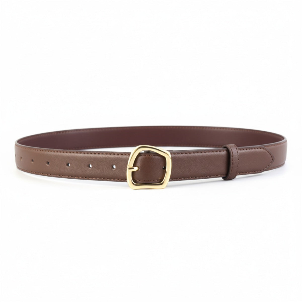 Brown cowhide leather belt with golden buckle