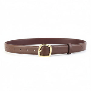 Brown cowhide leather belt with golden buckle