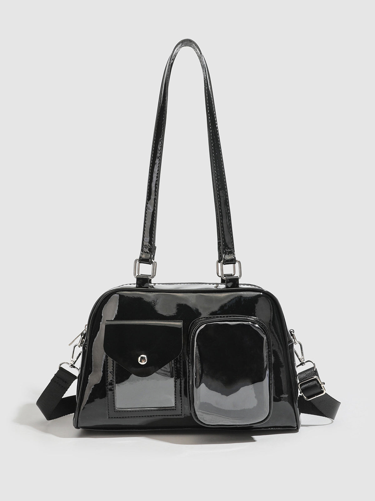shoulder bag in black featuring multi-pocket and structured fit