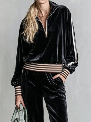 lounge set featuring striped in Black with 100% polyester Care instructions: Machine wash cold texture