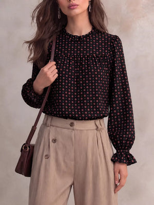 blouse featuring geometric in Brown with 100% polyester Care instructions: Machine wash cold texture