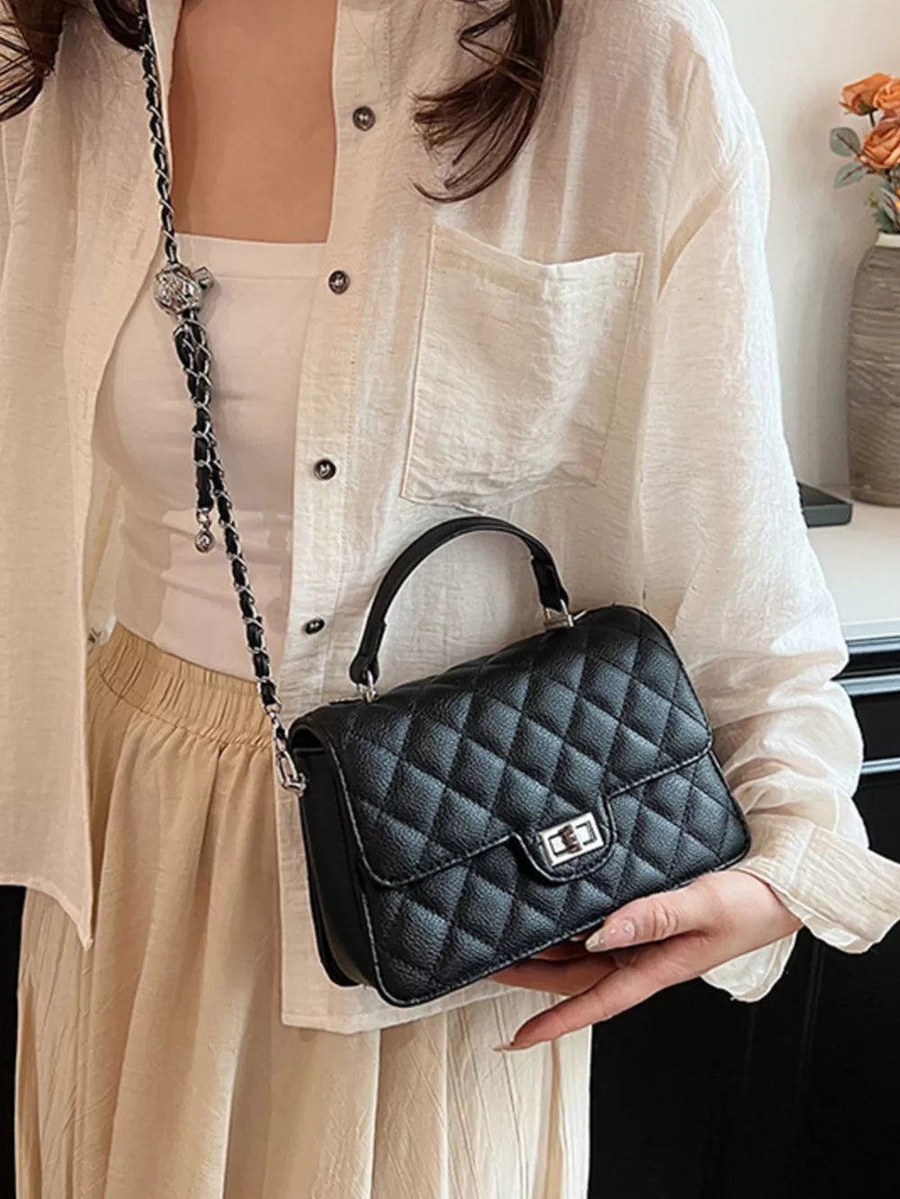 Black Quilted Chain Strap Crossbody Bag