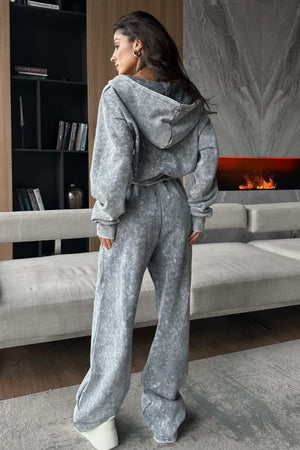 100% polyester Care instructions: Machine wash cold hoodie and sweatpants set in Dark Gray with relaxed silhouette