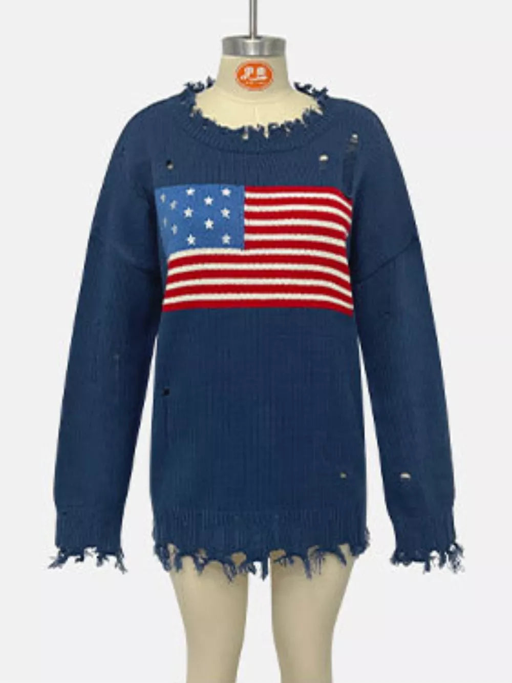 Peacock Blue pullover sweater with hip-length and pullover
