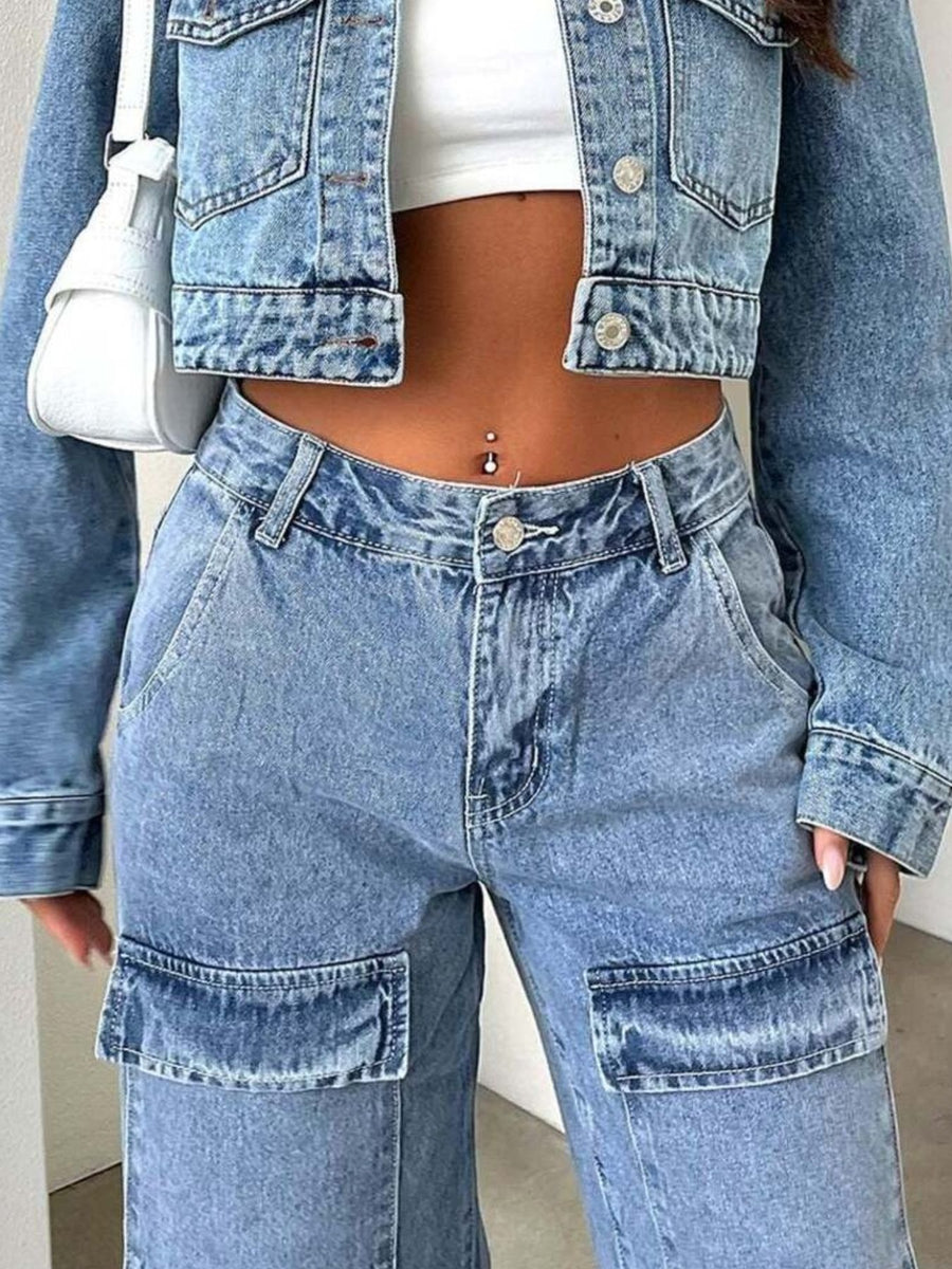 wide-leg jeans in Blue with pocketed and full-length