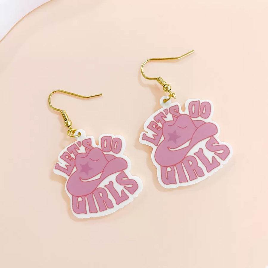 hot pink earrings featuring dangle and graphic print