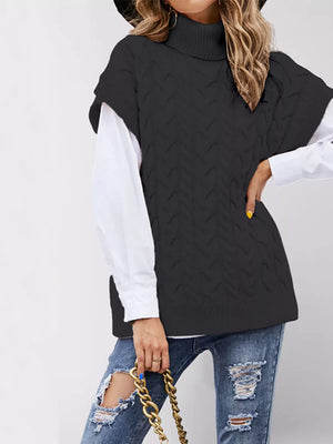classic sweater vest in ivory with turtleneck