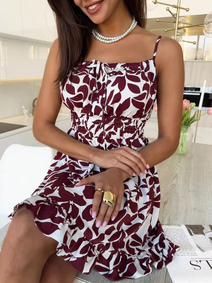 Red with Spaghetti Strap Ruffle Hem Mini Dress