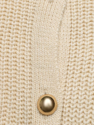 Ribbed knit cardigan in Khaki with a gold button detail.