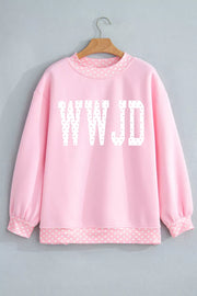 light pink sweatshirt with hip-length and pullover