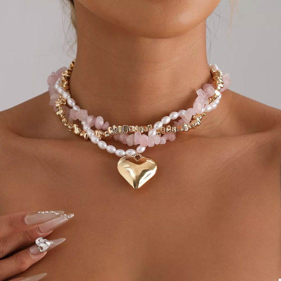 Synthetic Pearl,18K Gold-Plated,Alloy,Resin Care instructions: While wearing the necklace in blush pink with layered
