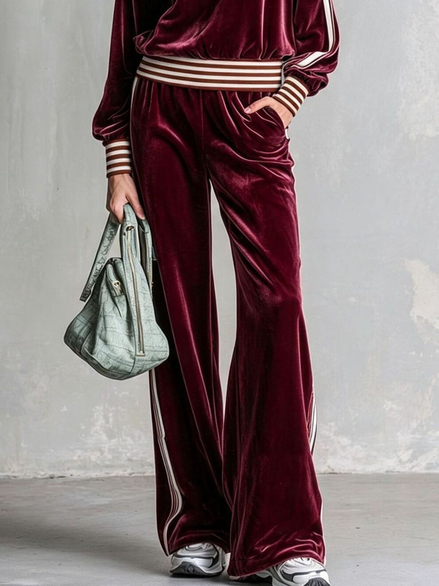 teal lounge set with half-zip and striped