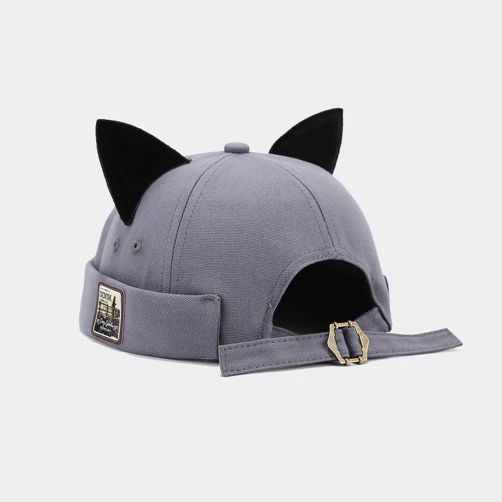 hat in slate gray featuring cat ears and fitted fit