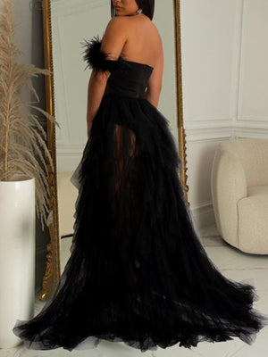 glam formal gown in red with strapless