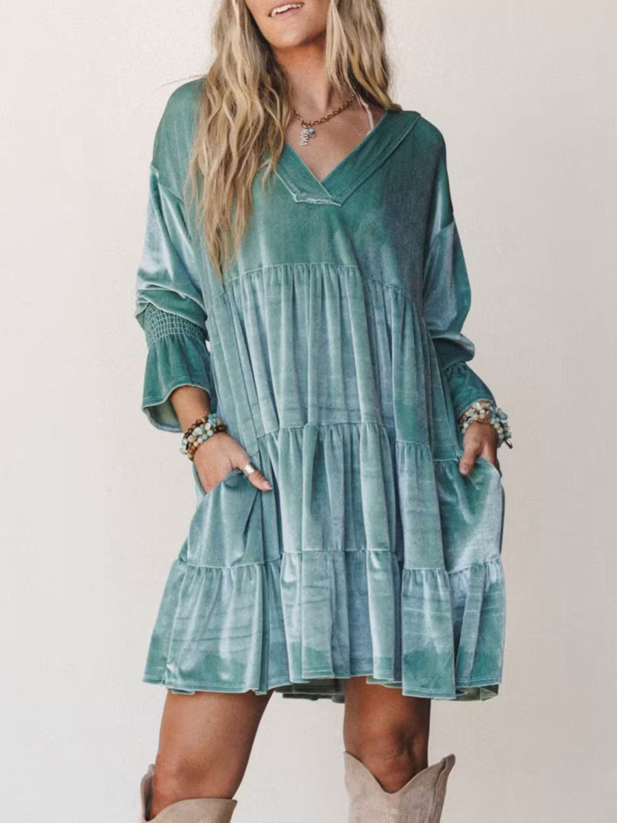 blush pink A-line mini dress with v-neck